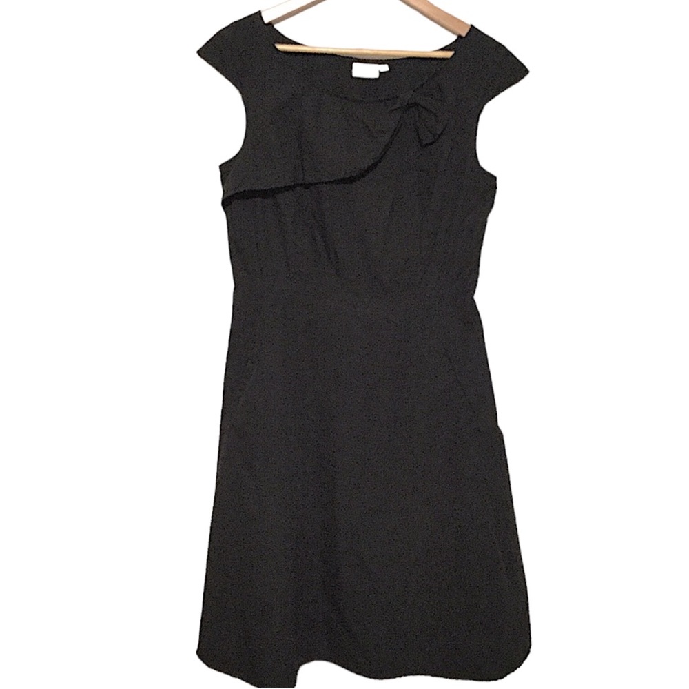 eShakti sz 14 (M/L) Dress Fit n Flare Simple Cotton Cap Sleeves Pockets Black